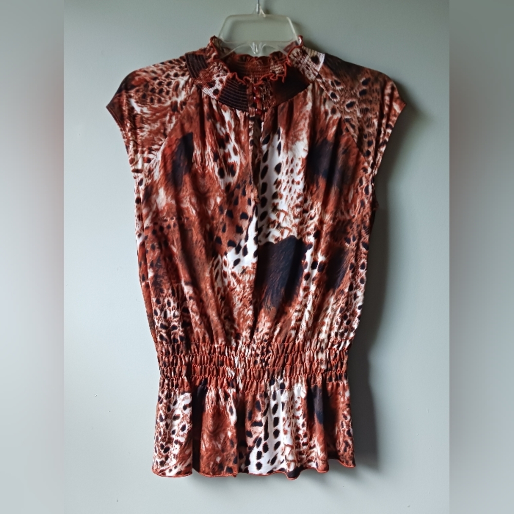 NEW Essentials by Milano Animal Print Mock Neckline Top